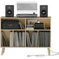 thumbnail image 4 of SAZYY Record Player Stand, Turntables Stand with Charging Station and Vinyl Record Storage Holds up to 350 Albums, Record Stand Table for Living Room, Office, Oak, 4 of 10