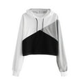 thumbnail image 3 of Women's Color Block Hoodies Long Sleeve Oversized Crop Hooded Sweatshirts Drawstring Loose Fashion Y2K Pullover Tops, 3 of 5