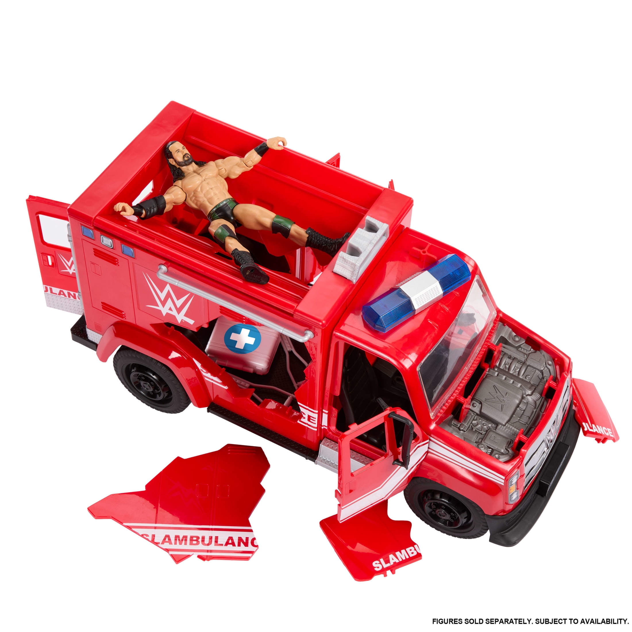 WWE Slambulance Vehicle with Brawling, Bashing & Smashing Action includes Crutches and Medical Case
