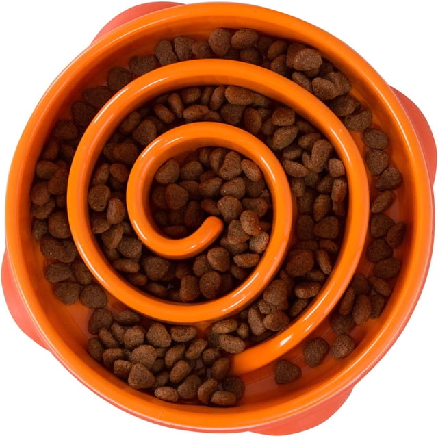 Comedero lento para perros Orange L Fun Feeder Slo-Bowl - Comedero lento anti-tragantamiento para perros - Tamaño