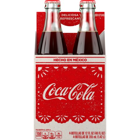 Coca-Cola de Mexico Soda Pop Glass Bottles, 355 mL, 4 Pack