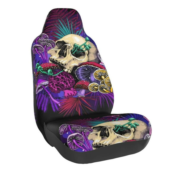 Naloa Mushrooms and Skull Car Seat Covers Universal Front Seat Coves for Car Accessories ,Padded Car Covers for Automotive, SUV, Truck, and Van