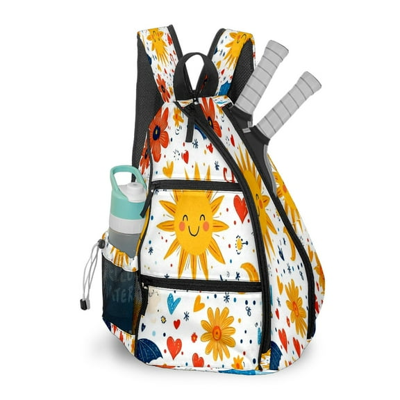 Pickleball Shoulder Bag for Men and Women - Fence Hook - Crossbody Backpack with Water Bottle Holder Sun Heart Pattern