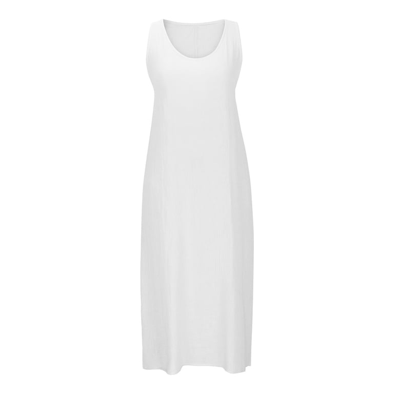 Women's Midi Dress Faux Cotton Linen Shift Dress Summer Dress Casual Daily Loose Fit Plain Sleeveless U Neck Black White Pink Summer