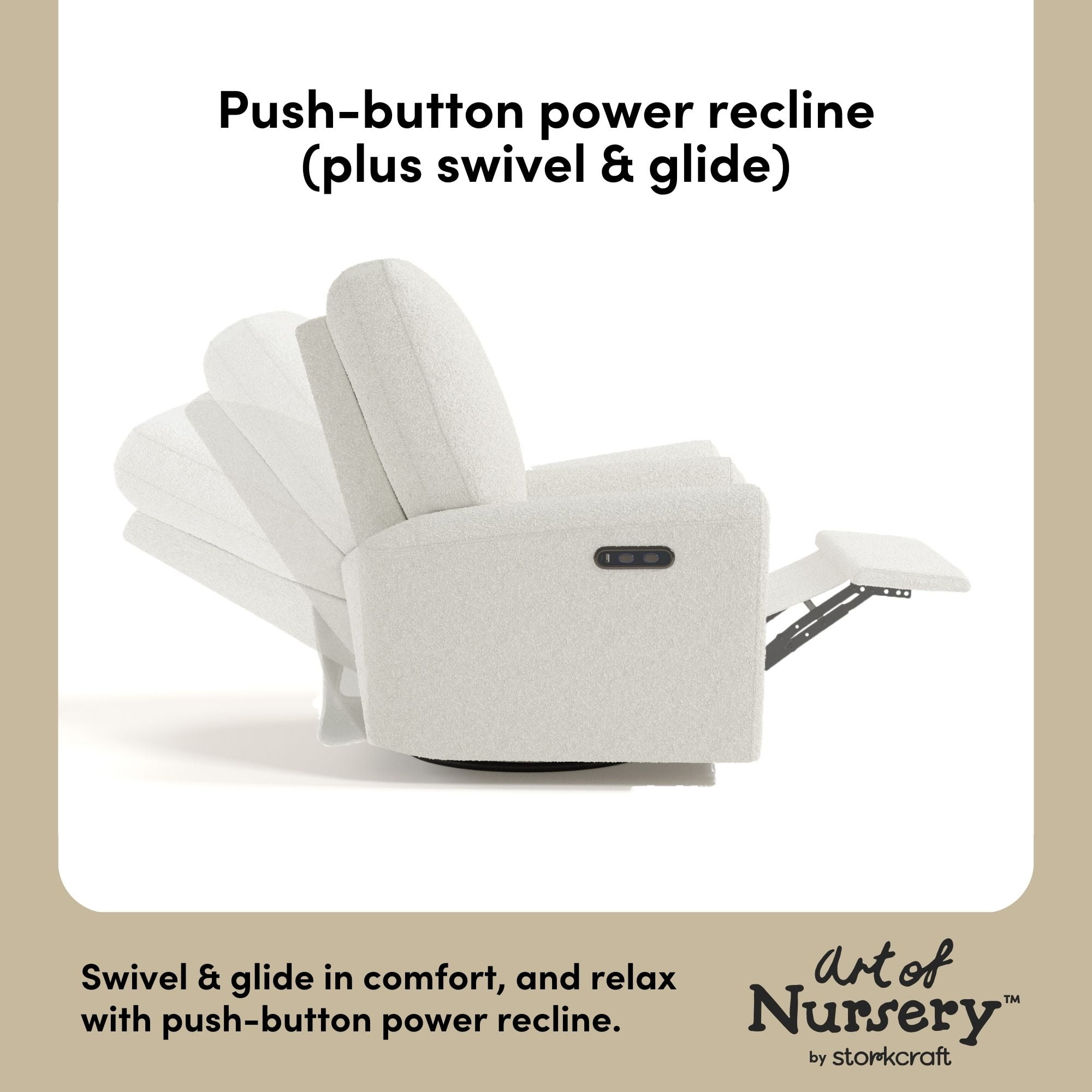 Art of Nursery by Storkcraft Sorrento Deluxe Power Recliner Swivel Glider, Ivory Boucle