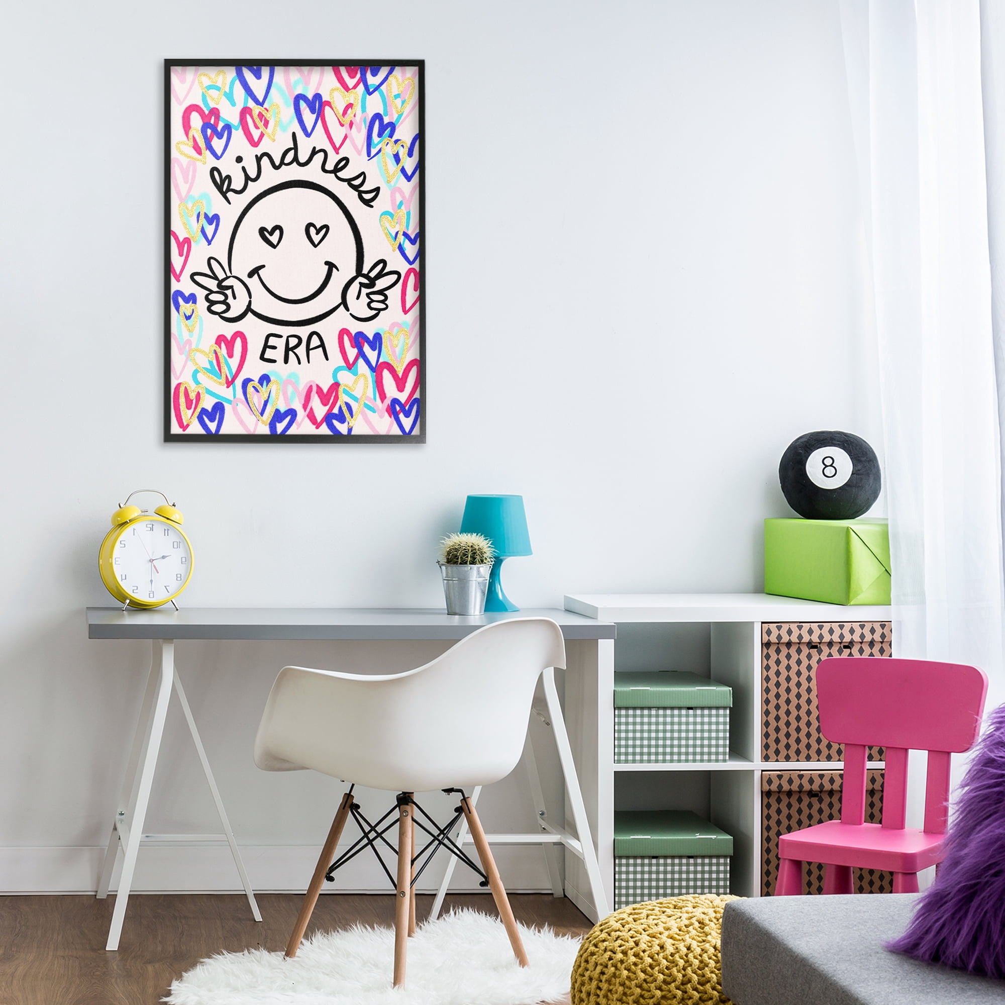 Stupell Industries Kindness Era on Hearts Typography Painting Black Framed Art Print Wall Art, 20 x 30