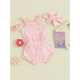 thumbnail image 3 of Suealasg 3Pcs Newborn Baby Girls Clothes Sleeveless Flower Print Rompers Ruffles Shorts Headband 3 6 12 18 Months Infant Summer Outfit 0-18M, 3 of 9