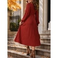 thumbnail image 2 of Mengpipi Women's Plus Size Knits Fall Spring Long Sleeve Round Neck Puff Sleeve Ribbed A-Line Solid Color Casual Comfortable Midi Dress 1X-5X, 2 of 9
