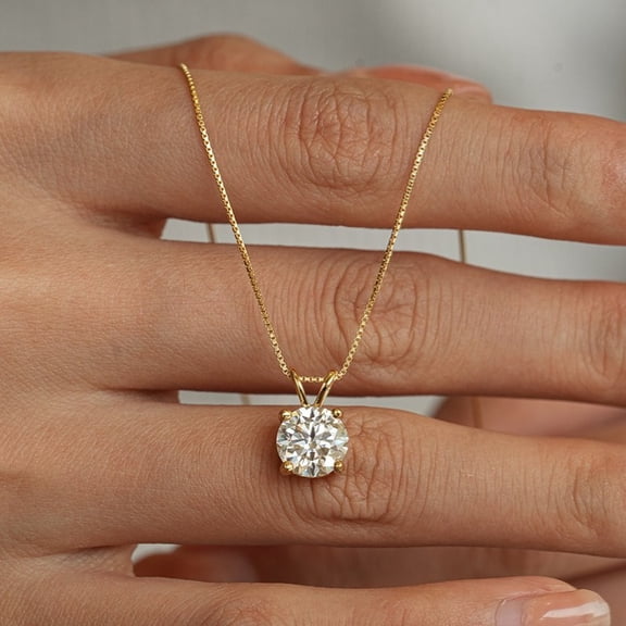 2Ct Round Cut Moissanite Solitaire Pendant 18" Necklace 14K Yellow Gold Plated