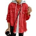 thumbnail image 7 of Fnooota Womens Denim Jackets, Long Sleeve Loose Fit Casual Ripped Womens Shackets Red Size L, 7 of 7