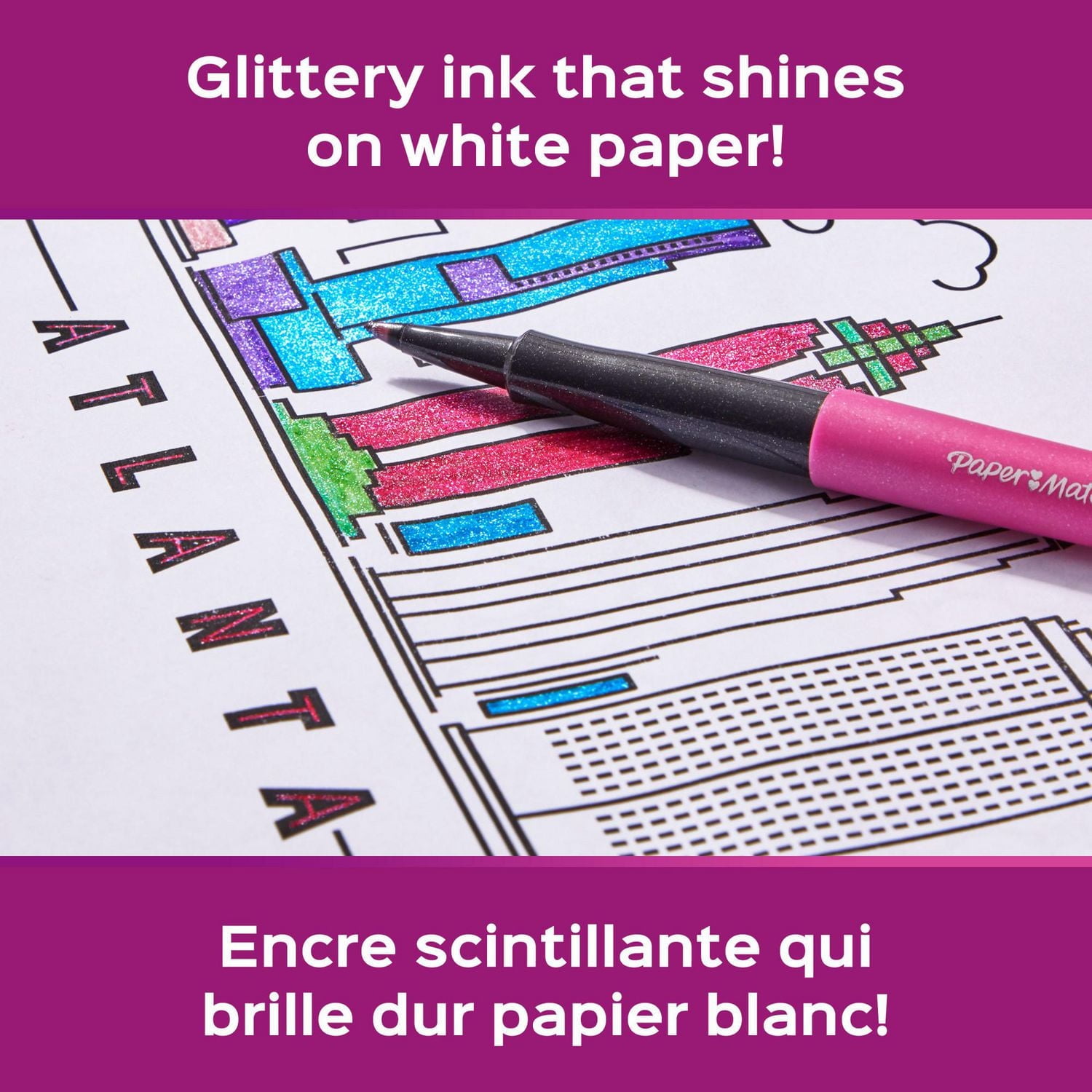 Paper Mate Flair Pens, Metallic Felt Tip Pens, City Lights, Glittery Ink Shines on White Paper, Assorted Colours