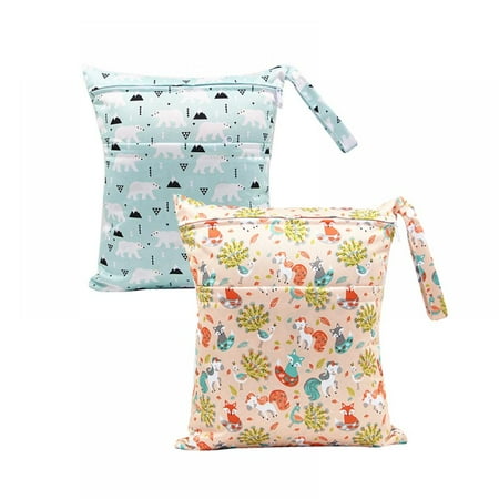 

2Pcs Baby Cloth Diaper Wet Dry Bags Waterproof Reusable Nappy Bag with Two Zippered Pockets Travel Beach Pool Daycare Soiled Baby Items Yoga Gym Bag for Swimsuits or Wet Clothes 36*30CM