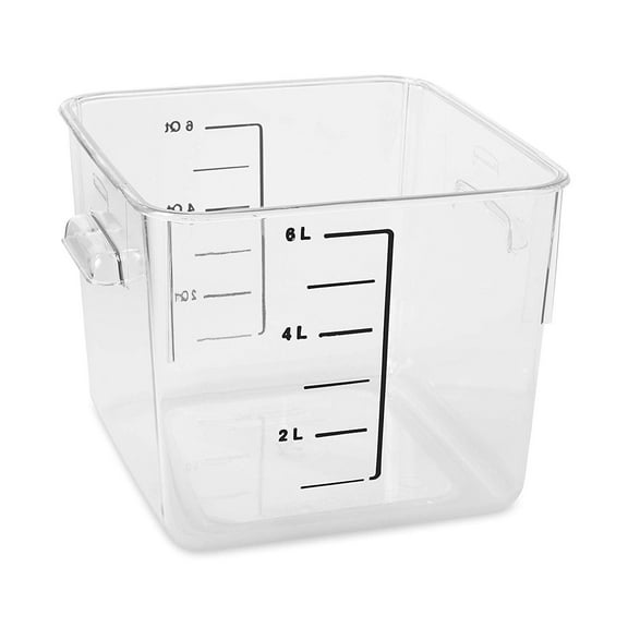 Rubbermaid Commercial Products Plastic Space Saving Square Food Storage Container for Kitchen/Sous Vide/Food Prep, 6 Quart, Clear FG630600CLR
