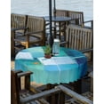 thumbnail image 2 of Fsddascl Teal Blue Outdoor Tablecloth - 60 Inch Round Dining Table Cover, Modern Oil Painting Abstract Geometric Waterproof Outdoor Table Cloth with Umbrella Hole & Zipper for Picnic/Patio/Party, 2 of 7