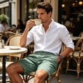 thumbnail image 6 of Wrtxtat Mens Casual Shorts Italian Style Adjustable Waist Front Button down Naples Shorts with Pockets Fashion Summer Beach Business Golf Shorts Green XL, 6 of 8