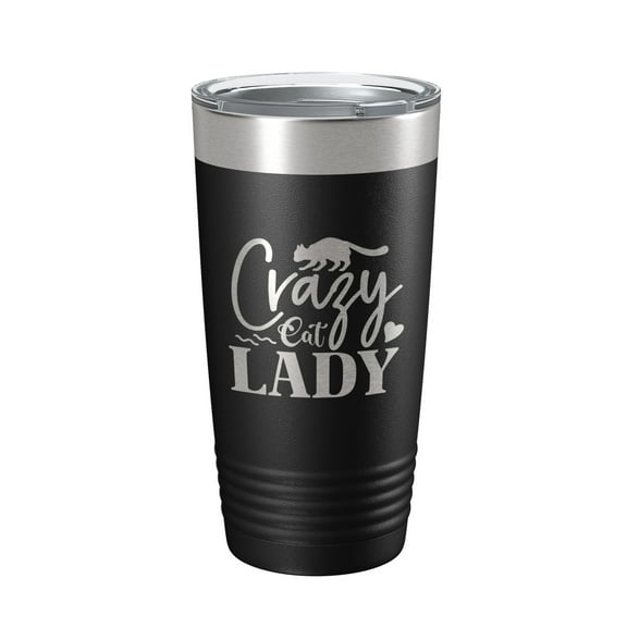 Crazy Cat Lady Tumbler Travel Mug Funny Cat Lover Gift Insulated Laser Engraved Coffee Cup 20 oz Black