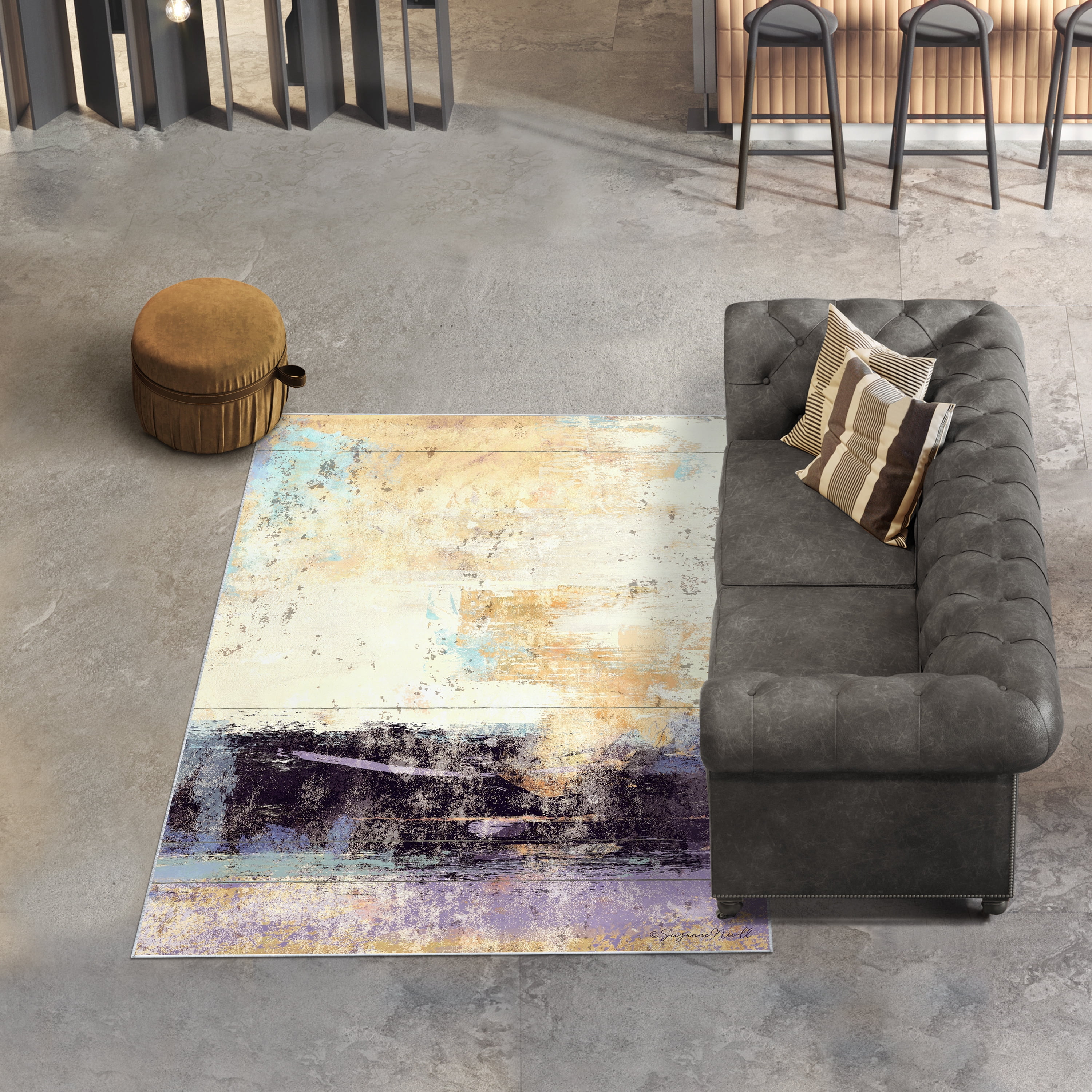 Aubergine II Washable Abstract Art Area Rug size 5'x8', Power-loomed, Heavenly Softness with Non-Slipping Backing