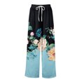 thumbnail image 3 of WTOBBY Women's Summer Boho Floral Print Wide Leg Palazzo Pants with High Waist Elastic Drawstring and Side Pockets for Comfortable Everyday Use ,Light Blue XL, 3 of 7