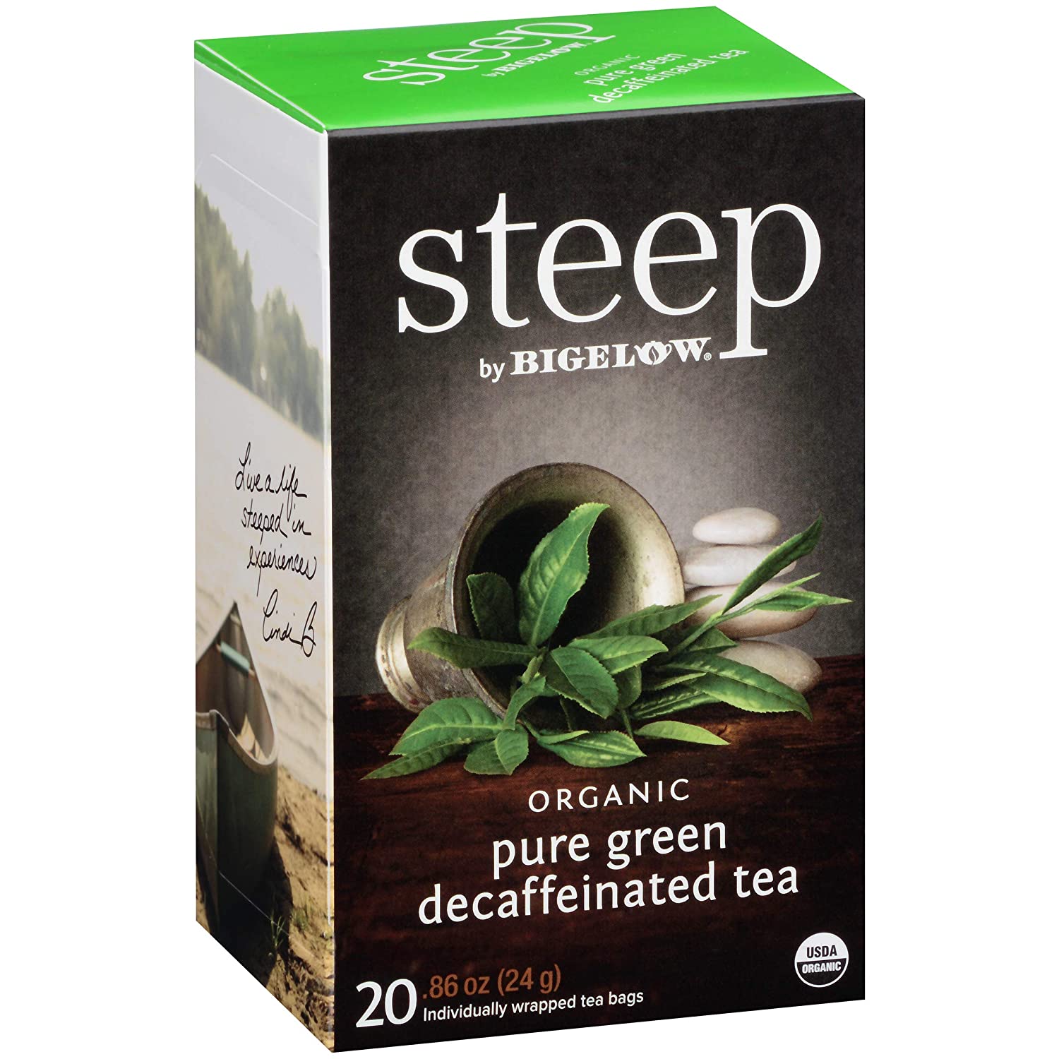 Steep By Bigelow Organic Pure Caffeine Free Green Tea 20 Count Pack 