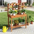 thumbnail image 2 of Gymax 61'' Wooden Potting Bench Table w/3-Tier Open Shelf Flip-up Tabletop for Backyard, 2 of 9