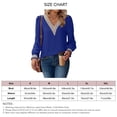 thumbnail image 7 of Pullover Lace Stitching V Neck Long Puff Sleeves Casual Comfortable Chiffon Women Top, 7 of 7