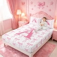thumbnail image 3 of meiyoeat Pink Bow Full Size Sheets For Girls,Coquette Bowtie Monogrammed A Print Bed Sheets For Kids,4-Piece, 3 of 6