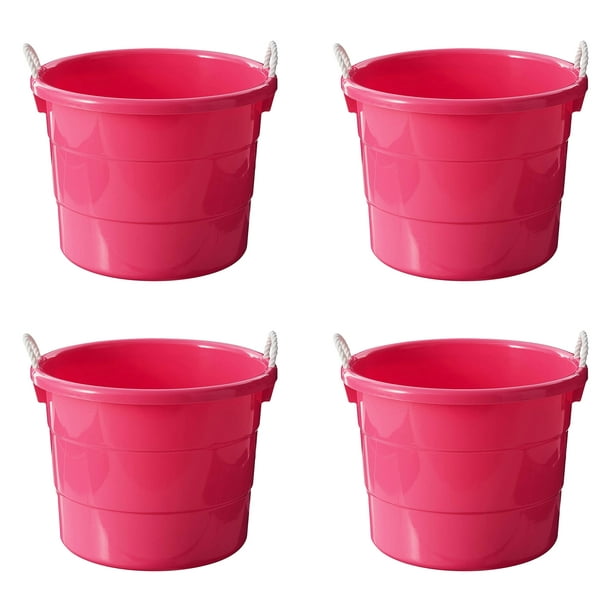 Homz Plastic 18 Gallon Utility Bucket Container with Handles, Pink (2 Pack)