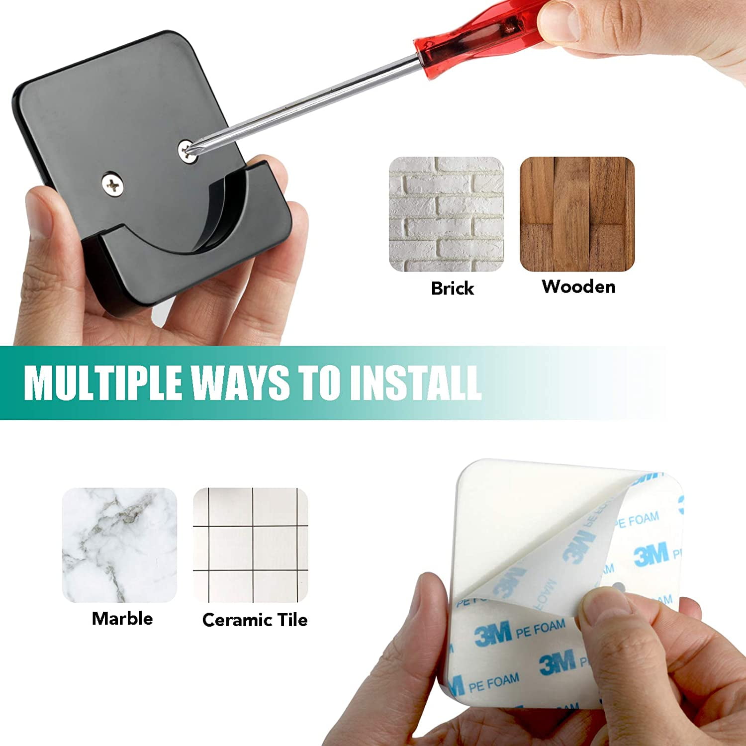 Adhesive Shower Curtain Rod Tension Holder | Shower Rod Mount Retainer for Wall | No Drilling | Stick On | 2 Pack, (Shower Curtain Rod Not Included)