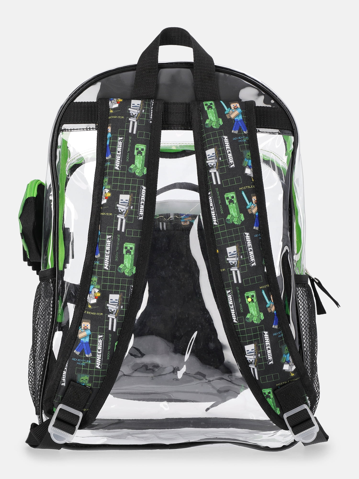 Minecraft Boys 17" Clear Creeper Backpack with Lunch Box and Keychain, 3-Piece Set, Green