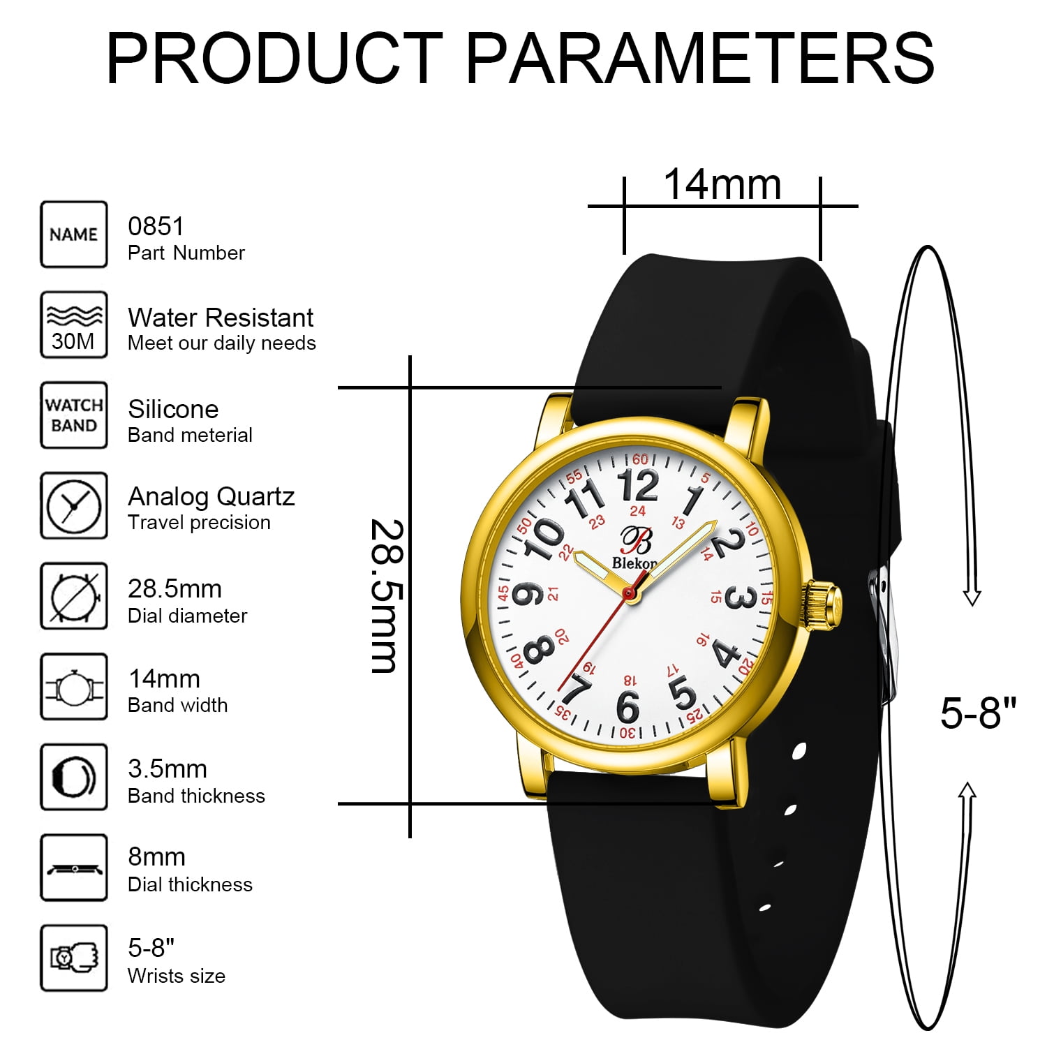 Blekon Original Women Adult Watch for Medical Students Silicone Band Water Resistant Round Shape