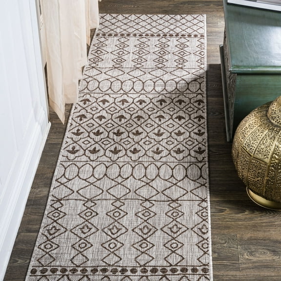 JONATHAN Y SANTA MONICA 2 x 10 Runner Rug, Kafel Tribal Bohemian - Beige/Brown, SMB130A-210