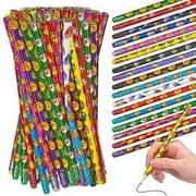 Playbees Emoticon Pencils - 144 Pack - Fun & Vibrant Writing Tools with Erasers - Assorted Emoticon Designs - Birthday Parties, Classroom Prizes, Goody Bag Stuffers, and Teacher's Educational Supplies