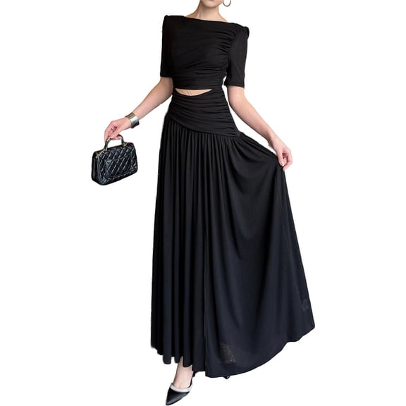 BURRYCO womens Short Sleeve Solid Maxi Dress, 4, Black