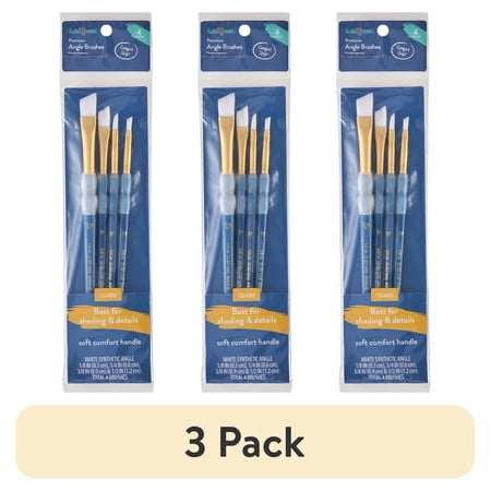(3 pack) Hello Hobby 4 Piece Angle Synthetic Bristle Paint Brush Set with Soft Grip