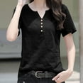 thumbnail image 3 of Kaemgyyd Womens Tops Notch V Neck Short Sleeve Summer Tops Plus Size Button up Solid Color Beach Vaction Clothes, 3 of 3