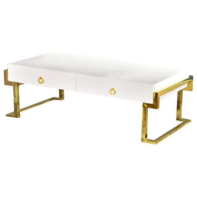Best Master Table Basse en Bois de Peuplier Moderne Laqué Blanc/or