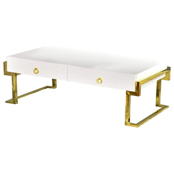 Best Master Juneau Modern Poplar Wood Coffee Table In White Gold Lacquer Com Best Master Juneau Modern Poplar Wood, Modern White Lacquer Coffee Table