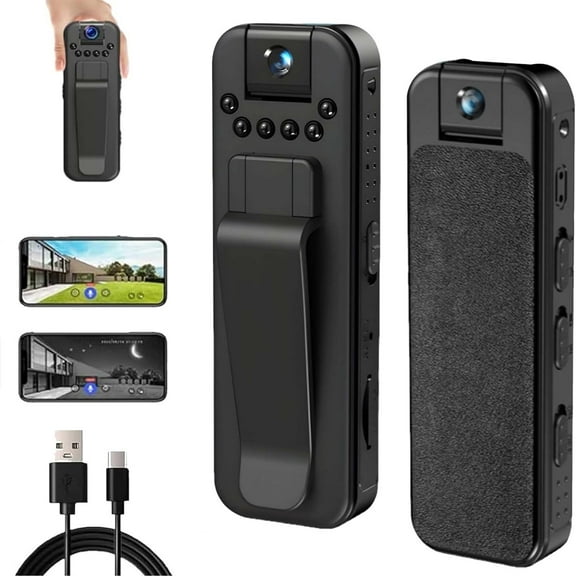 Body Camera 1080p HD with Night Vision - Rechargeable Mini Wearable Camera, Rotating Clip-On Lens for Audio Video Recording, Sport, Travel, Security
