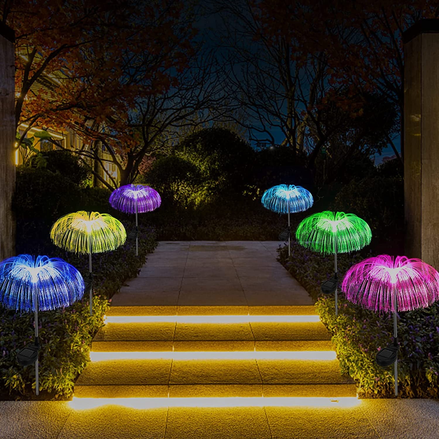 Solar Flower Lights Outdoor Garden Waterproof, Solar Yard Lights Decorative, 7 Color Changing Solar Powered Stake Light for Pathway Patio Lawn Christmas Decor, 2 PCS