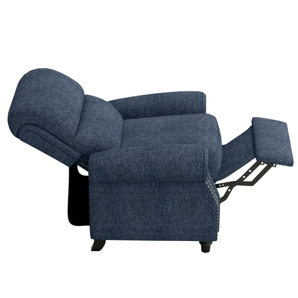Homesvale Cari Push Back Recliner Chair with Nailhead Trim Denim Blue Polyester Fabric Living Room Recliner Walmart Business Supplies