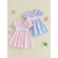 thumbnail image 3 of BemeyourBBs Jesus Love Me Baby Girls Clothes Toddler Baby Girl Easter Dress Outfits Summer Spring Short Sleeve Doll Collar Letter Cross Embroidery A-line Dress, 3 of 9