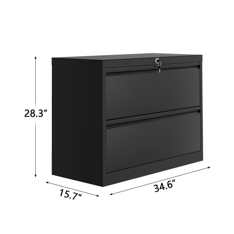 Towallmark 2 Drawer Lateral File Cabinet With Lock, Heavy Duty Metal Filing Cabinet For Letter/Legal/A4 Documents, Locking Office Storage Cabinet, Space Saving Design, Black