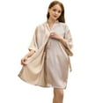 thumbnail image 3 of Defitshape Women's Satin Robe Sexy Short Silk Bath Robe Soft Comfy Lightweight Short Sleeve Sleeping Bathrobe Thin Summer Kimono Robe Wedding Party Bride Bridesmaid Sleepwear Golden Small, 3 of 4