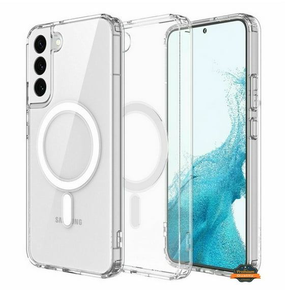 For Samsung Galaxy S22 Plus Magnetic Case Compatible with Magsafe Wireless Chager & Card Wallet Transparent Phone Case Cover by Xpression - Clear