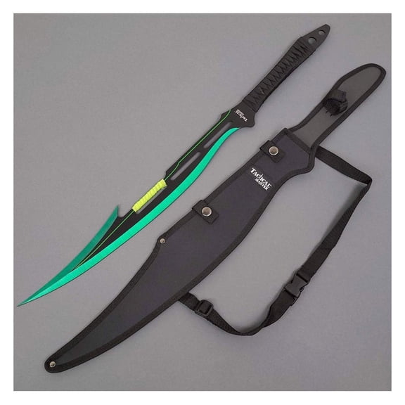 27" Fantasy Machete. Fixed Blade Knife. 440 Stainless Steel Blade. For Collection, Gift, Camping, Outdoor Sports (Green)