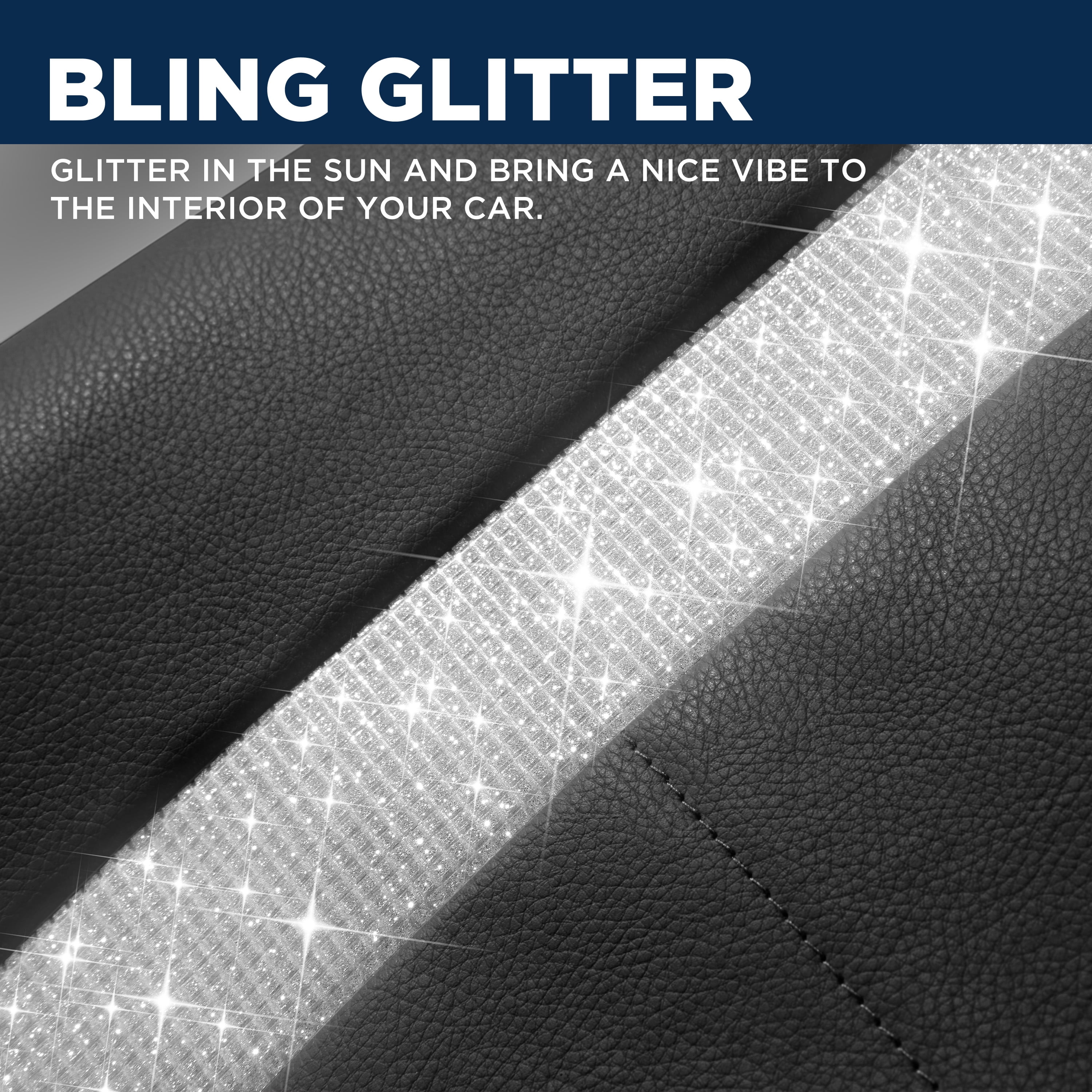PIC AUTO Car Seat Covers - Sparkly Black Leather with Bling Glitter, Full Set, Waterproof, Airbag Compatible, Universal Fit