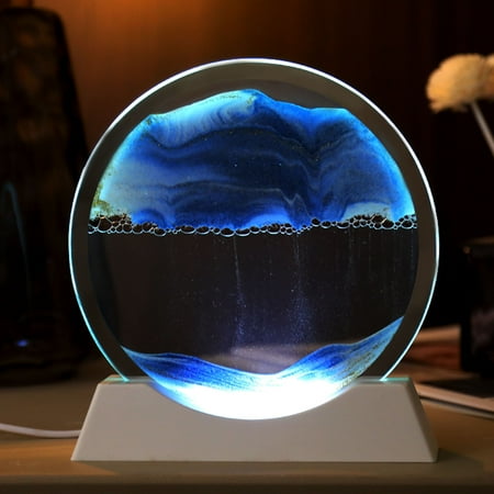 

PeiBai Moving Sand Art Picture W/Decor Lamp Sand Art Liquid Motion-Round Glass Sea Sandscape Display Flowing Sand Frame W/Light Relaxing 50Ml