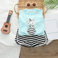 thumbnail image 2 of Baby Boy Outfits Summer Short Sleeved Cute Cartoon Pattern T Shirt Striped Shorts Fashion Suit Boy Clothes Blue 12 Months-18 Months, 2 of 4