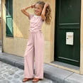 thumbnail image 7 of SGFCWSX Girls Summer Outfits 2 Piece Henley Neck Tops Elastic Waist Straight Leg Pants Casual Daily Clothing Set Pink Size 10, 7 of 7