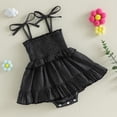 thumbnail image 7 of CAICJ98 Infant Baby Girl Summer Clothes Denim Romper Dress Newborn Baby Outfits Sleeveless Tie Up Shoulder Smocked Ruffle Bodysuit (Black,0-3 Months), 7 of 7